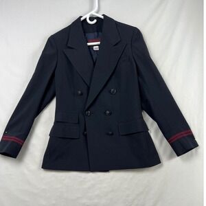 TWA Ralph Lauren Vintage Blazer Women 8T Navy Blue Double Breasted Jacket